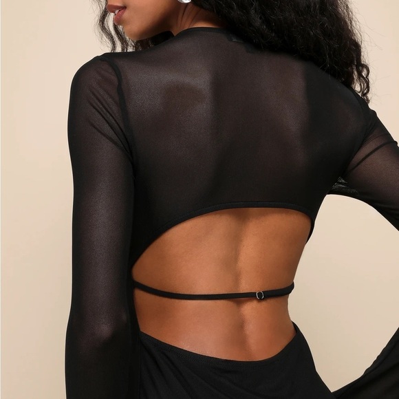 NWOT Pristine Poise Black Mesh Cutout Long Sleeve Maxi Dress - Picture 6 of 7